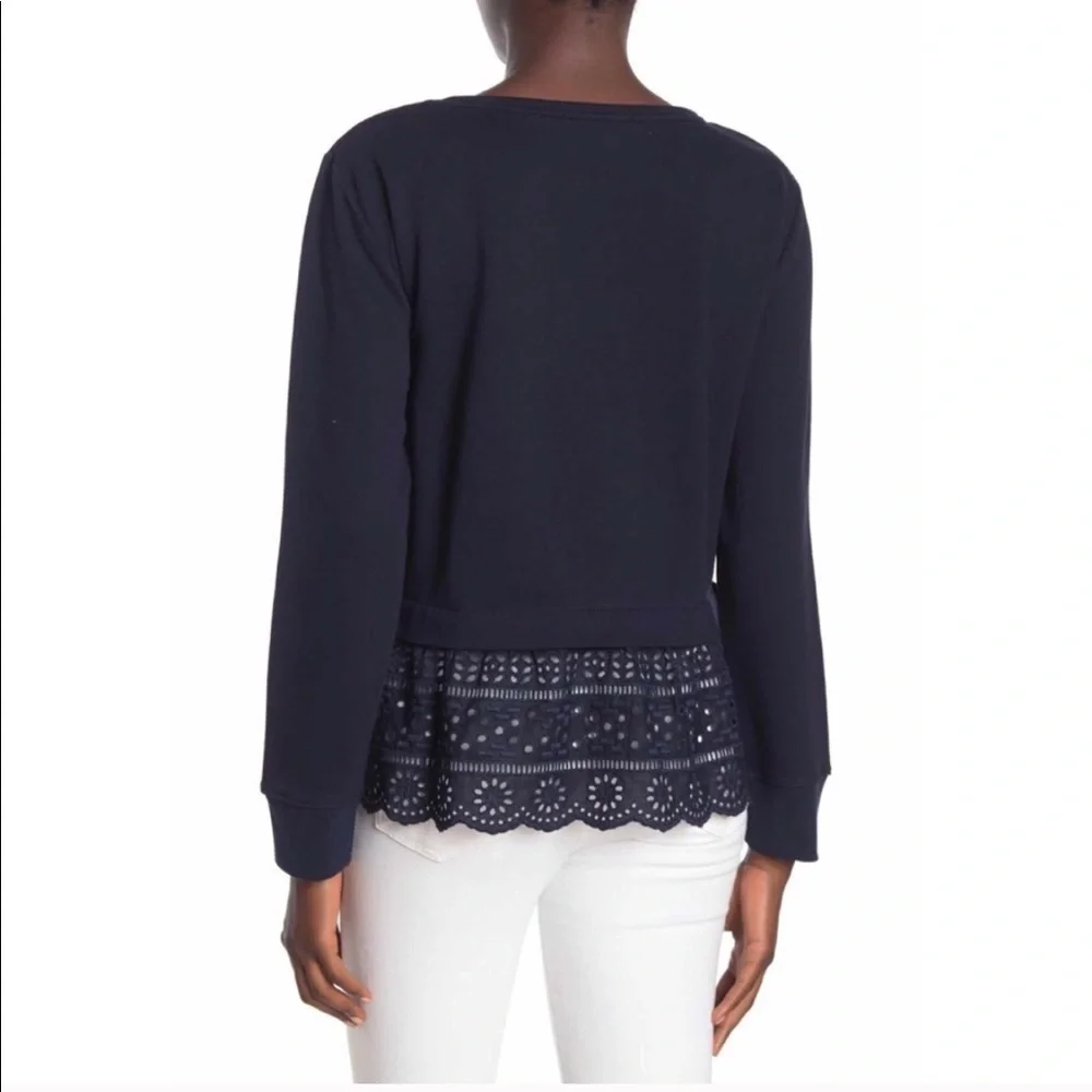 J. Crew Eyelet Drop Hem Crew Neck Terry Sweatshirt - Navy